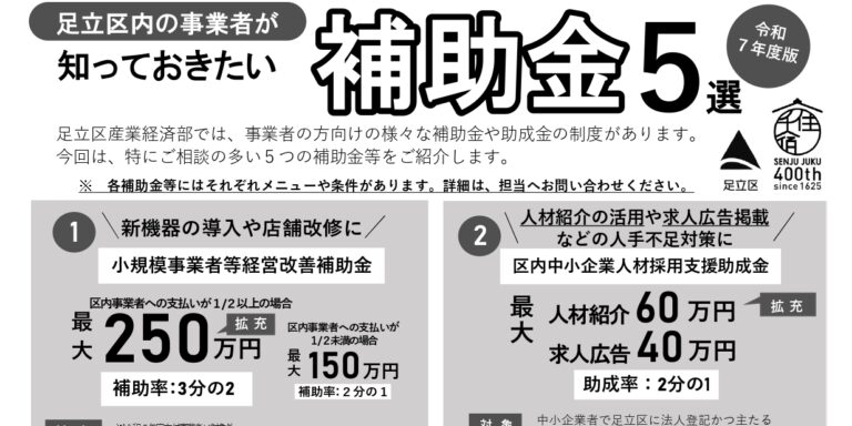 ― 知っておきたい補助金５選 ―
